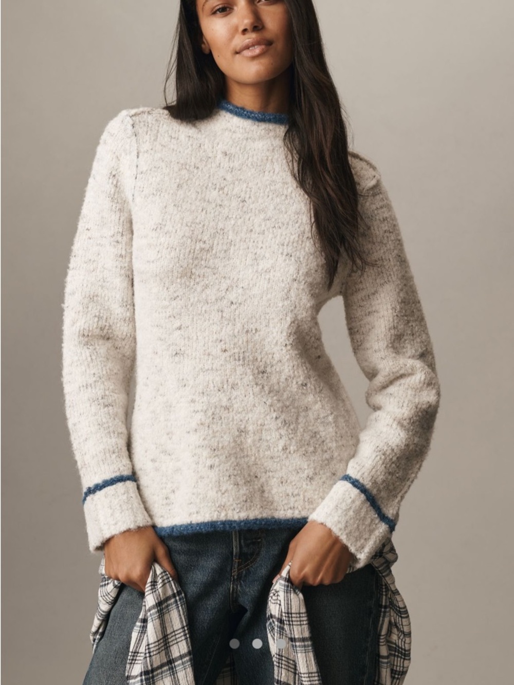 Anthropologie Cream Sweater with Blue Trim